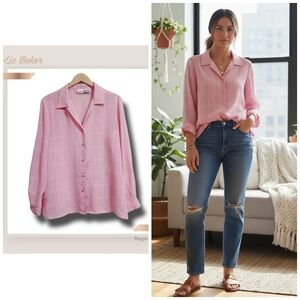 🌿Liz Baker Women's Size 14 Pink Button-Up Long sleeve Sheer Shirt